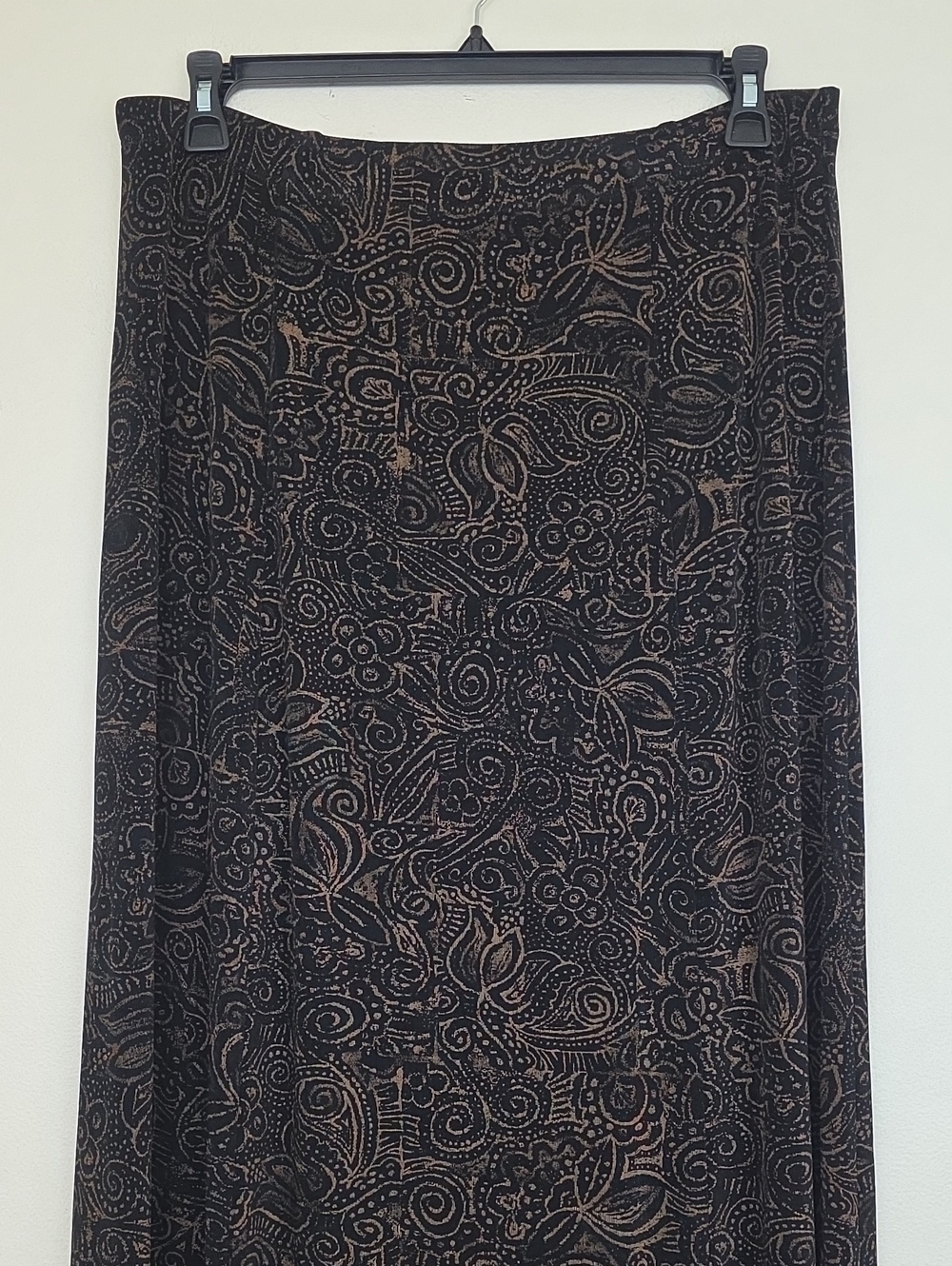 Coldwater Creek Artsy Black & Tan A-Line Stretchy Maxi Skirt XL